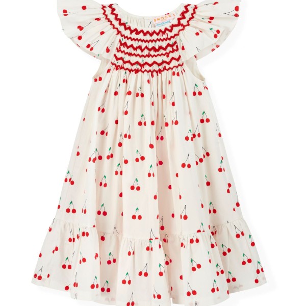 Indira Gandhi Flutter Dress Mon Cherry Cotton with a La Mode Hand Smocking