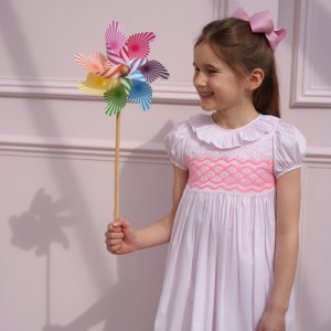 Katherine Johnson Dress Pink Grid Cotton with Strawberrylicious Hand Smocking