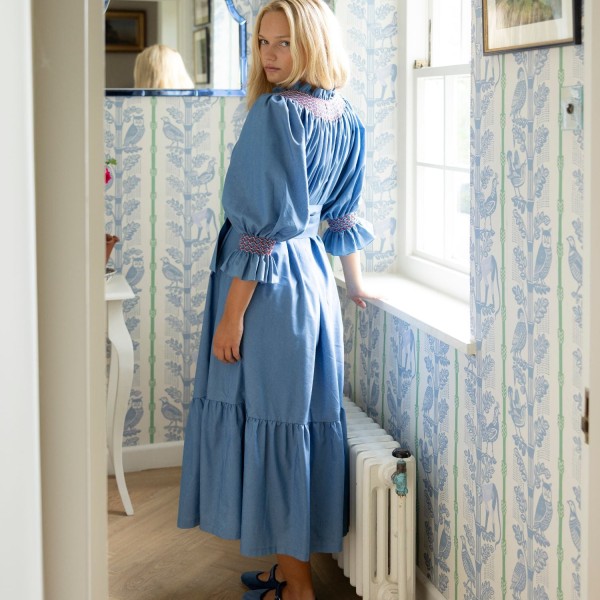 Ada Lovelace Dress Chambray with Berries and Cream Hand Smocking