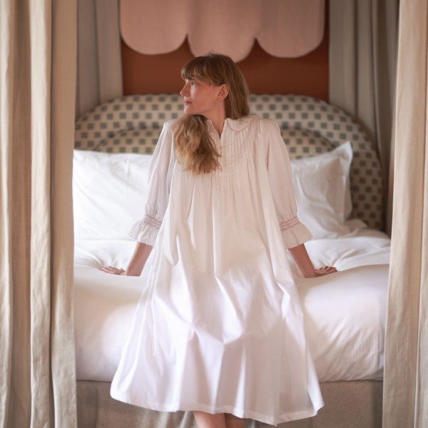 Bessie Coleman Women's Dress Moonstone Cotton with Kir Royale Hand Smocking