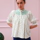 Scholl Blouse Frog Polka cotton with Jade Hand Smocking Edition 59 Scholl Blouse Frog Polka cotton with Jade Hand Smocking Edition 59