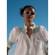 Scholl Women's Summer Blouse White with Green Apple Hand Smocking Scholl Women's Summer Blouse White with Green Apple Hand Smocking