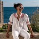 Scholl Women's Summer Blouse White with Pillar Box Red Hand Smocking Scholl Women's Summer Blouse White with Pillar Box Red Hand Smocking
