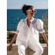 Scholl Women's Summer Blouse White with Sapphire Hand Smocking Scholl Women's Summer Blouse White with Sapphire Hand Smocking