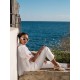 Scholl Women's Summer Blouse White with Coral Hand Smocking Scholl Women's Summer Blouse White with Coral Hand Smocking
