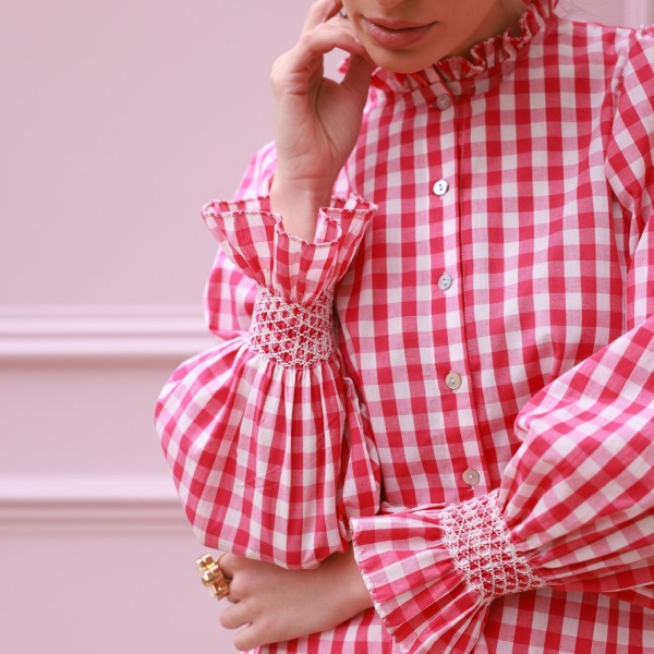 Shelley Blouse Raspberry Gingham with Milk Hand Smocking Edition 20 Shelley Blouse Raspberry Gingham with Milk Hand Smocking Edition 20